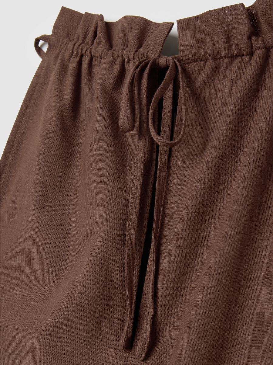 Women's long brown pure cotton oversized dress with ruffles_5