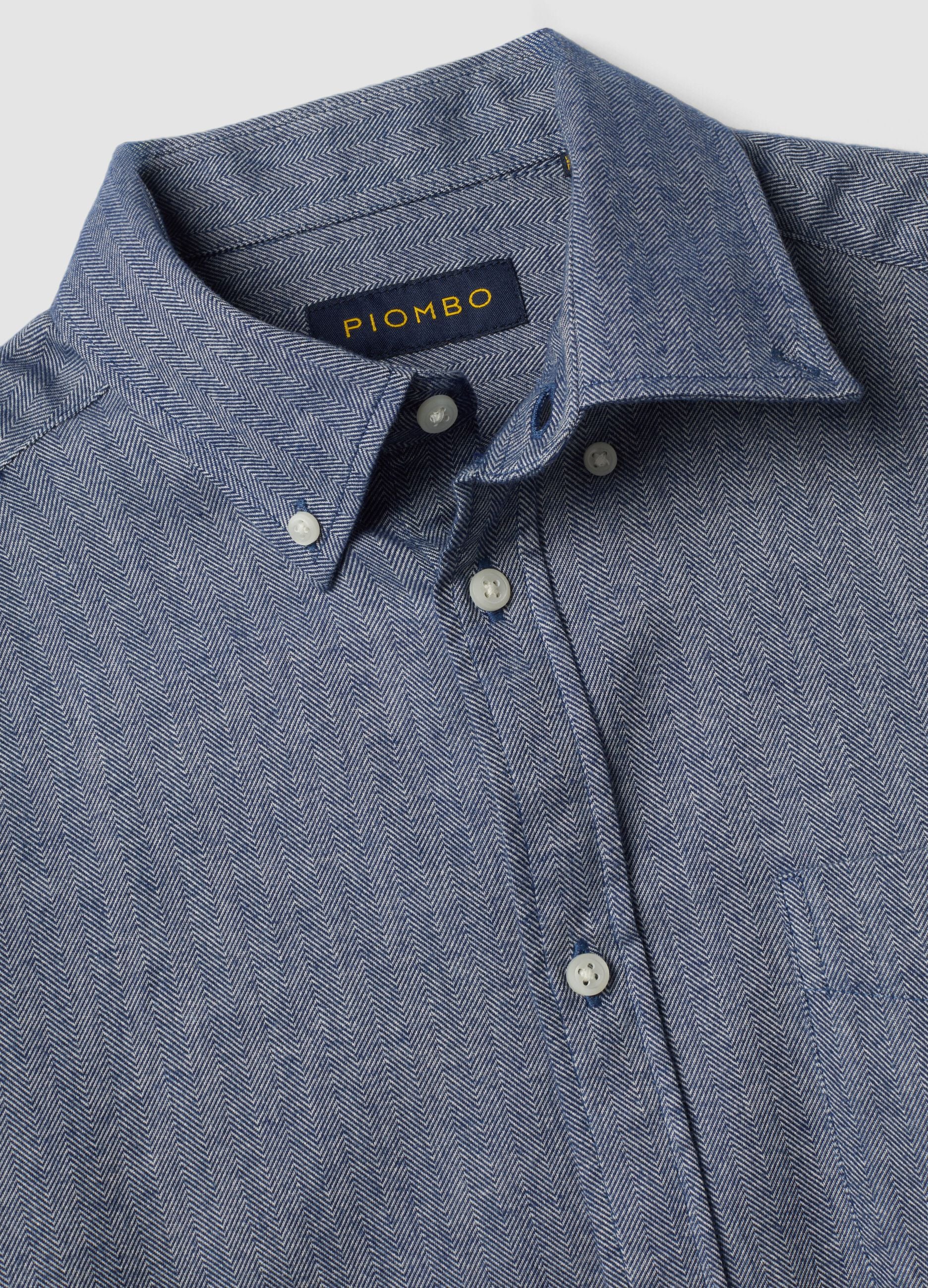 Grey pure cotton flannel shirt with button-down collar, regular fit