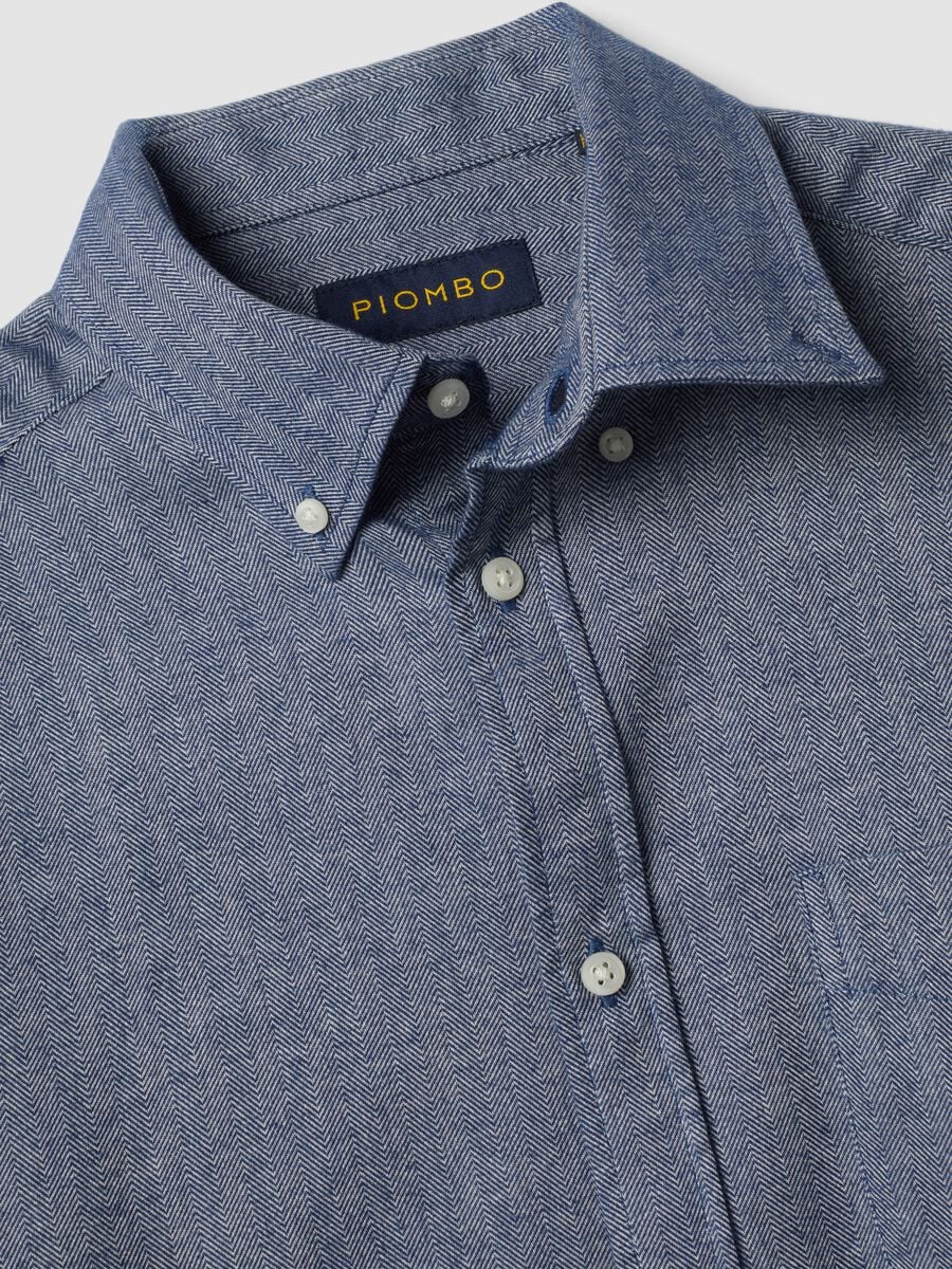 Camicia grigio in flanella di puro cotone con collo buttondown regular fit_1