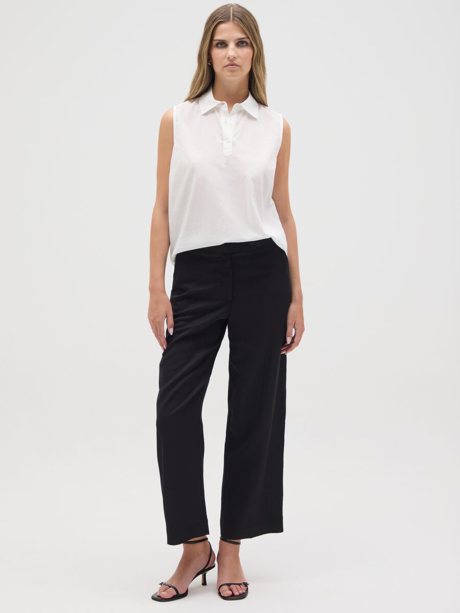 Women's Sleeveless White Cotton Shirt Regular Fit_1