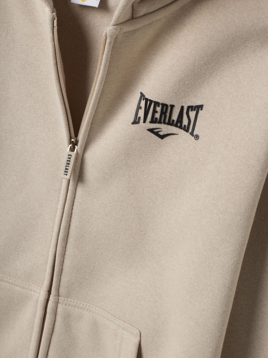 Beige full-zip hooded sweatshirt in cotton blend, regular fit_1