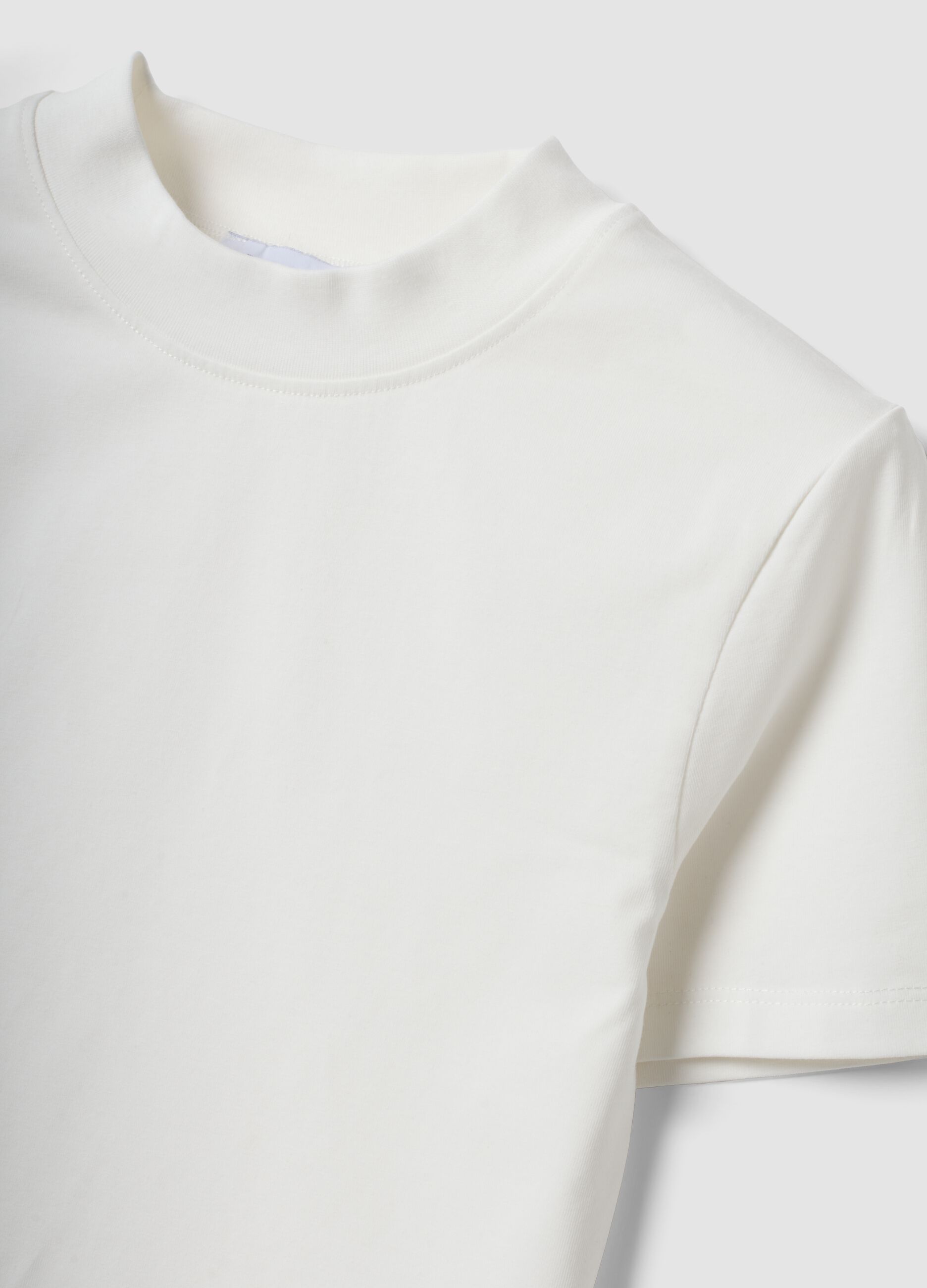 White fitted stretch-cotton T-shirt with high neck