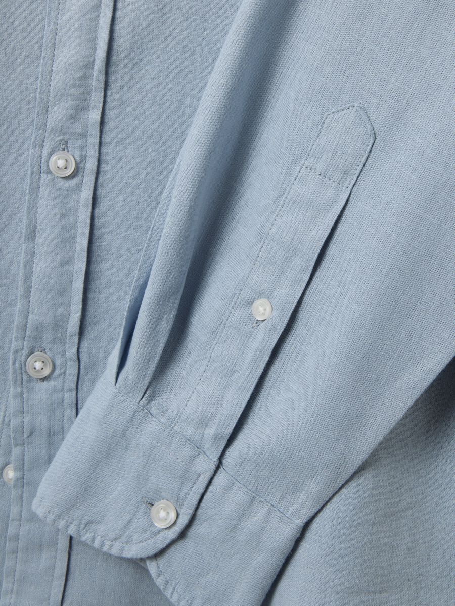 Regular fit blue shirt in linen and cotton blend_5