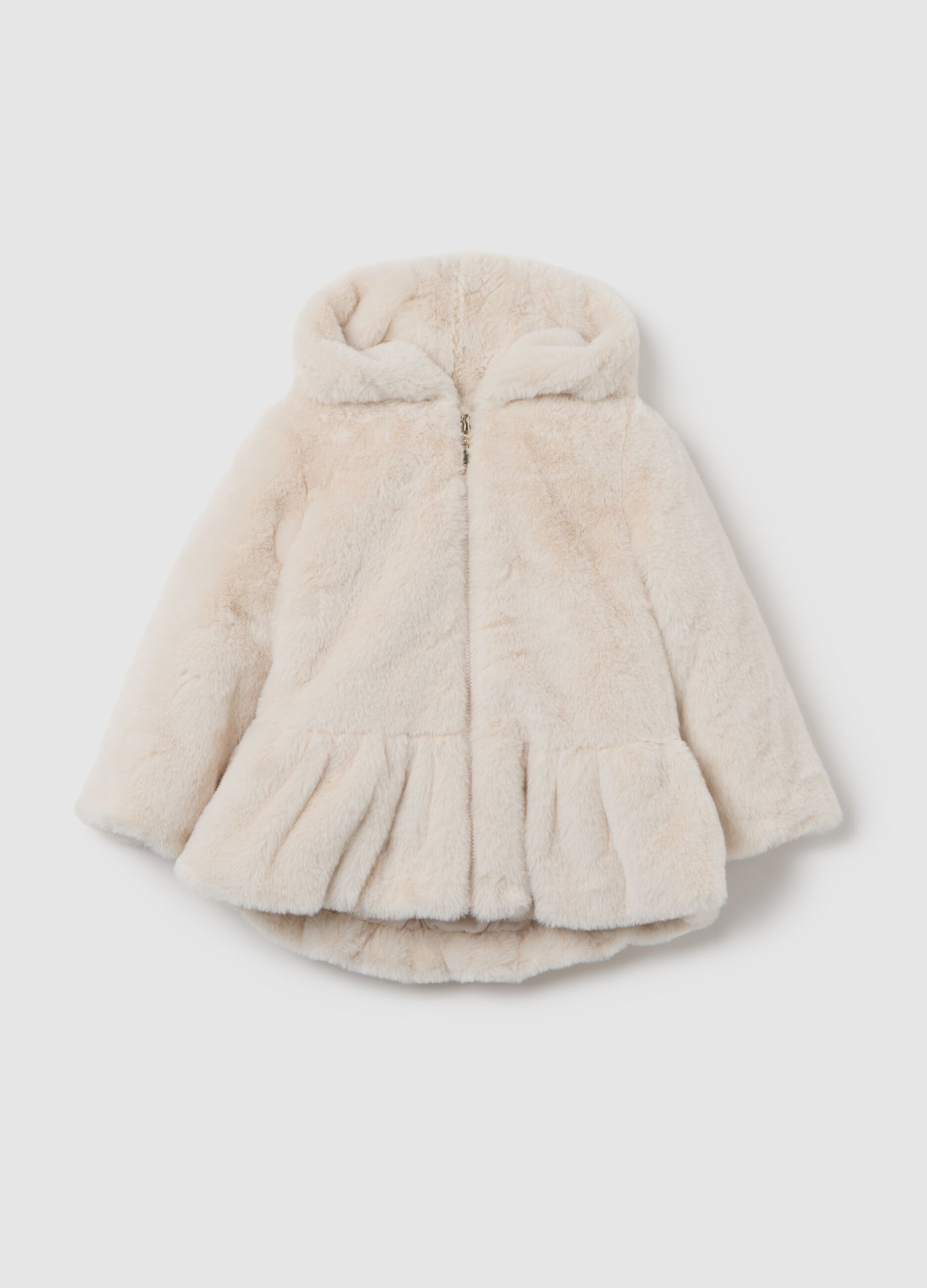 Giacca imbottita da bambina beige regular fit con cappuccio