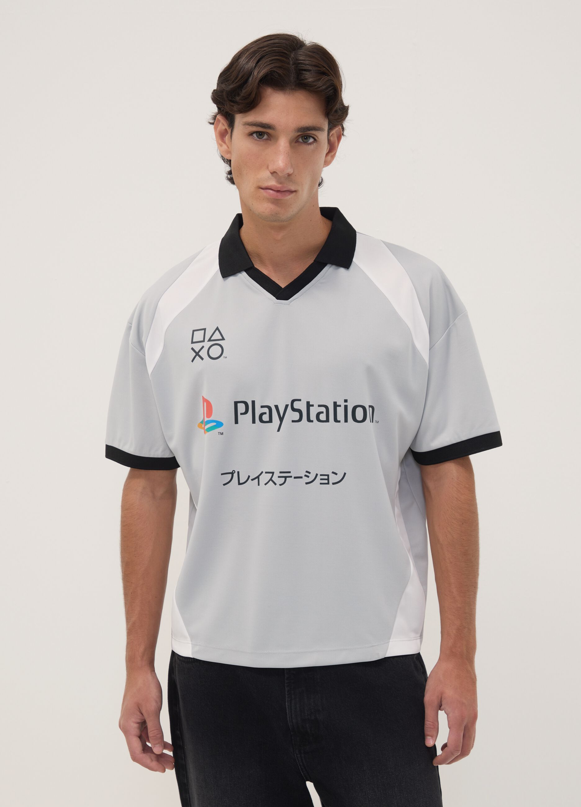Grey PlayStation V-neck short-sleeve T-shirt