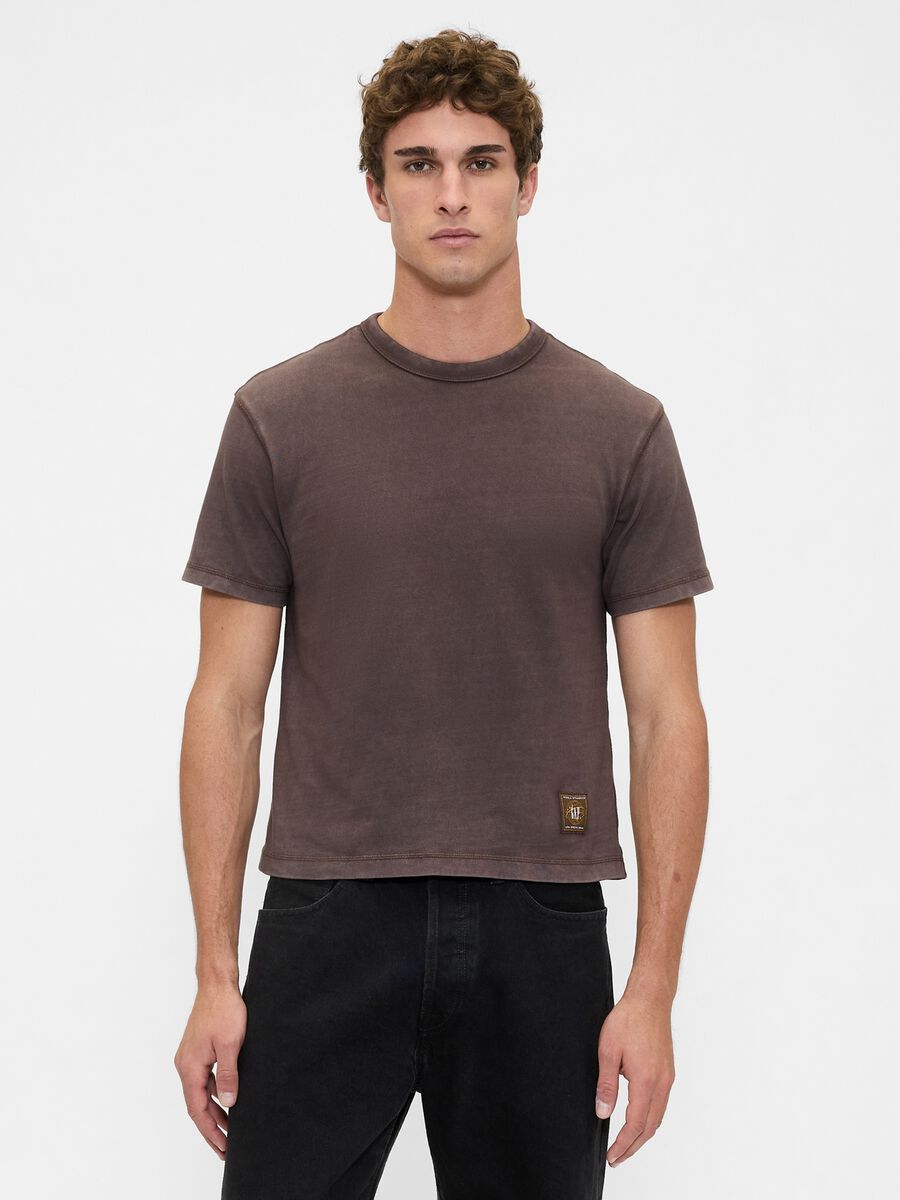 T-shirt marrone in cotone_0