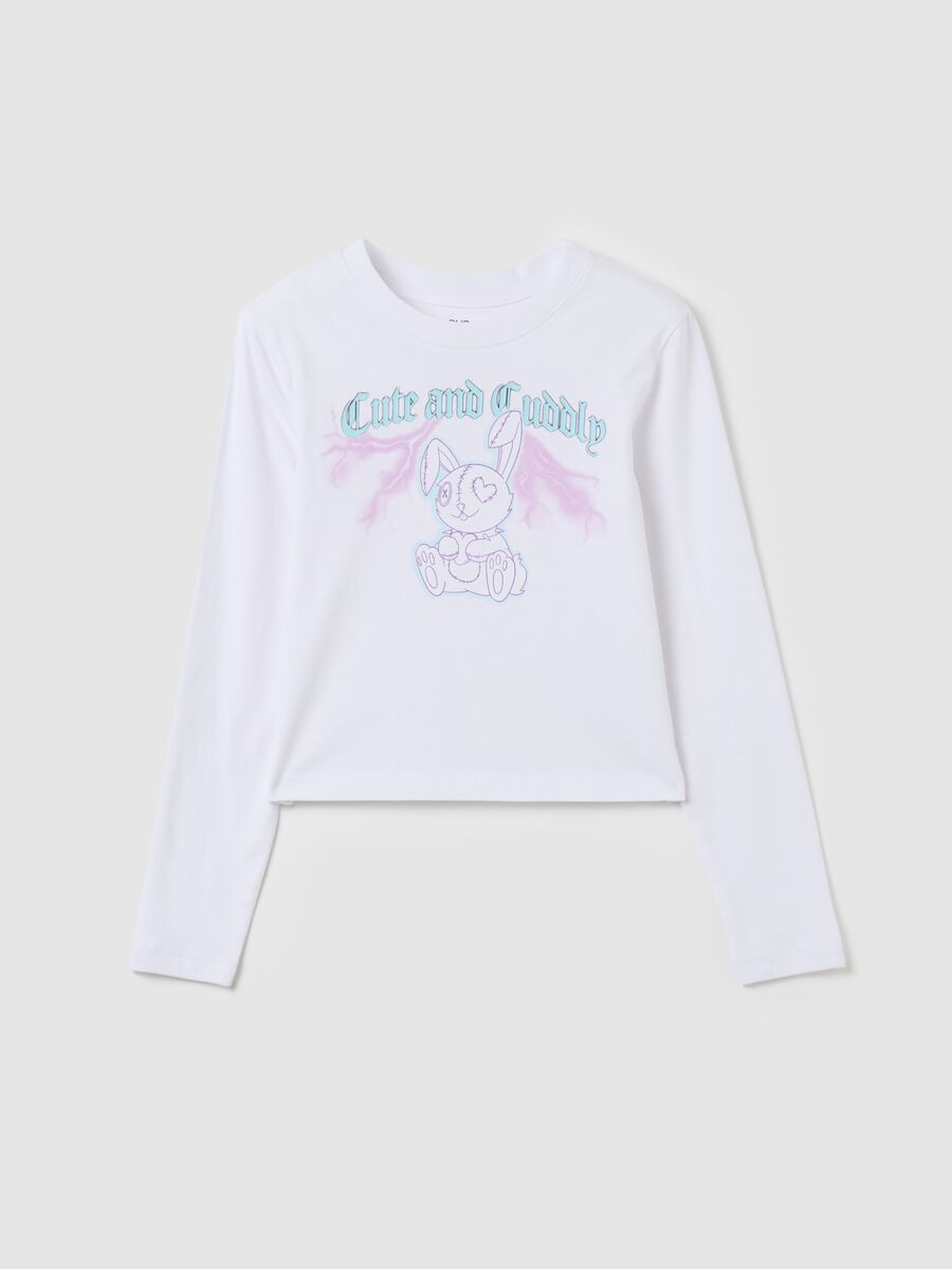Crop T-shirt with long sleeves and print_3