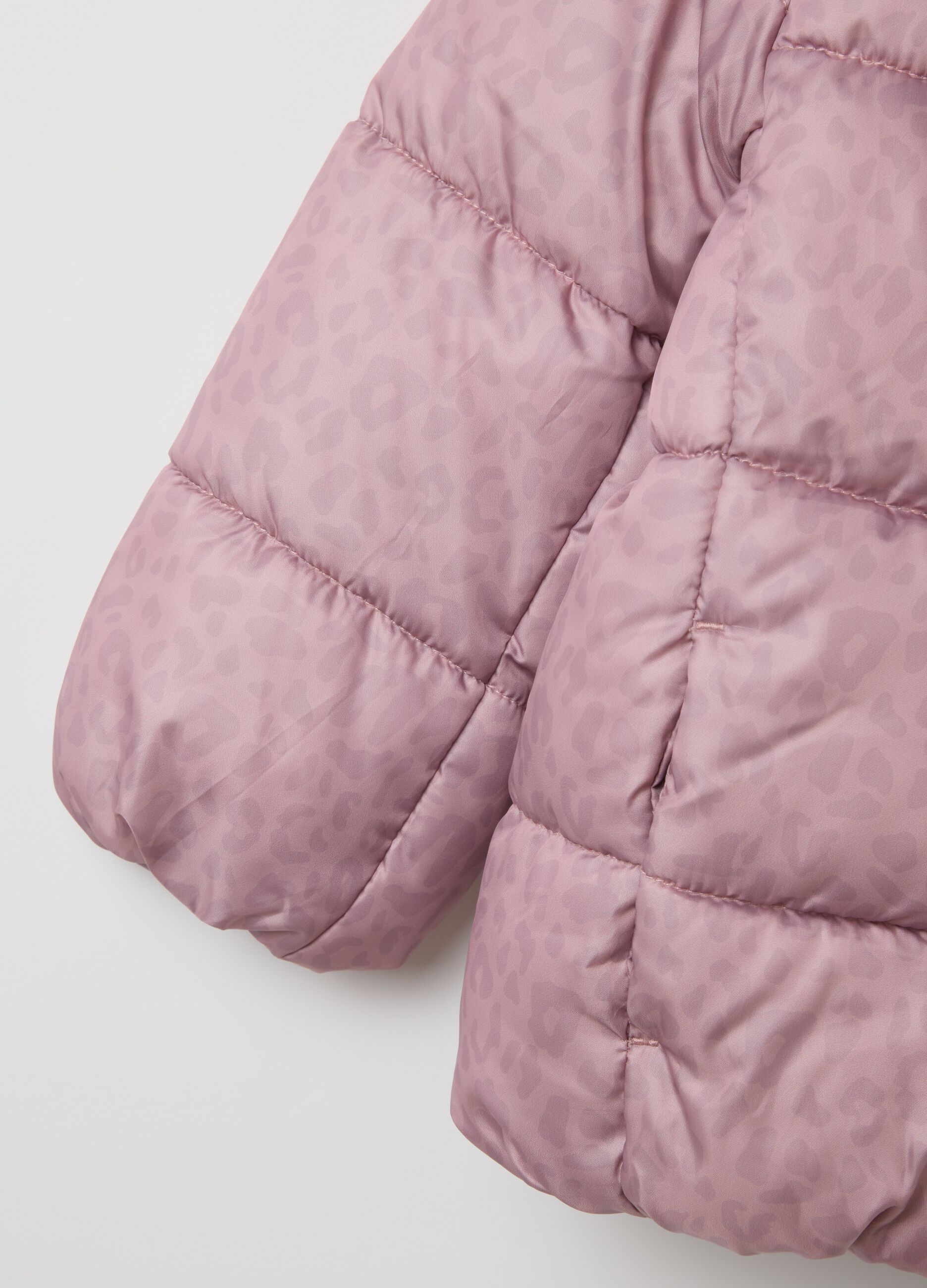 Girls' padded pink jacket in fabric with zip and buttons