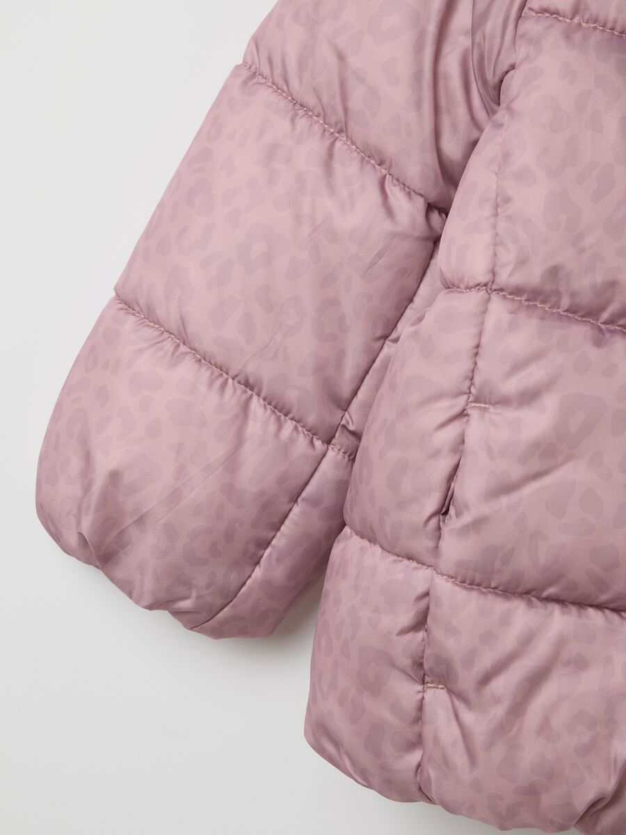 Girls' padded pink jacket in fabric with zip and buttons_2