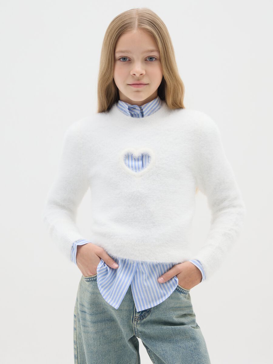 Girls' white sweater fitted with perforated heart_0