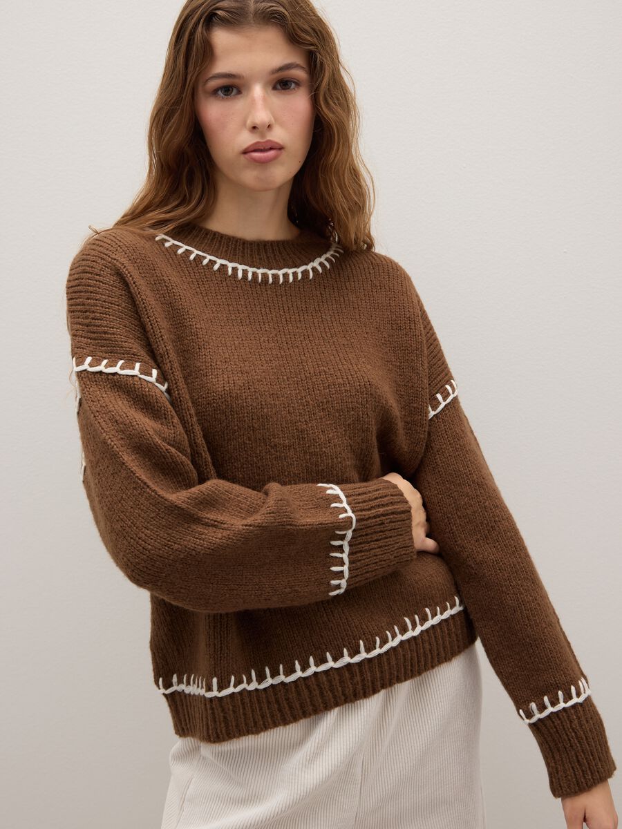 Brown sweater in cotton and wool blend with oversized fit_0