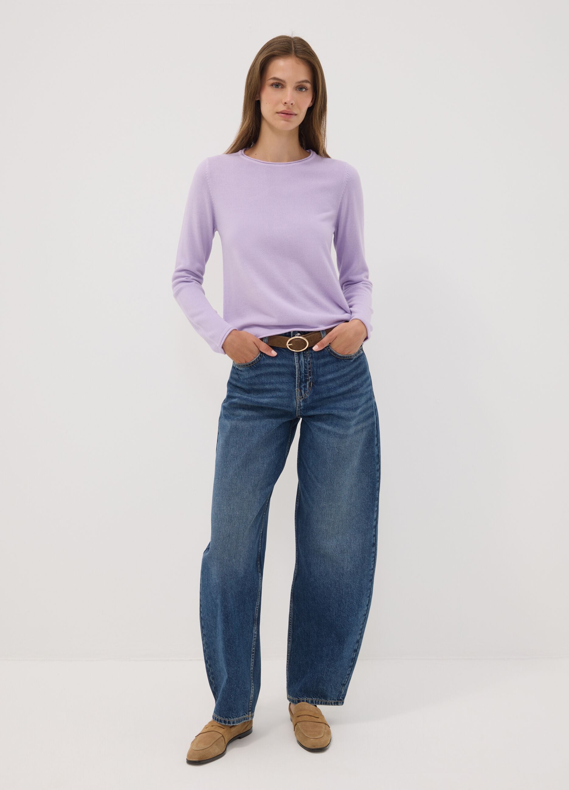 Purple fitted crew-neck long-sleeve top