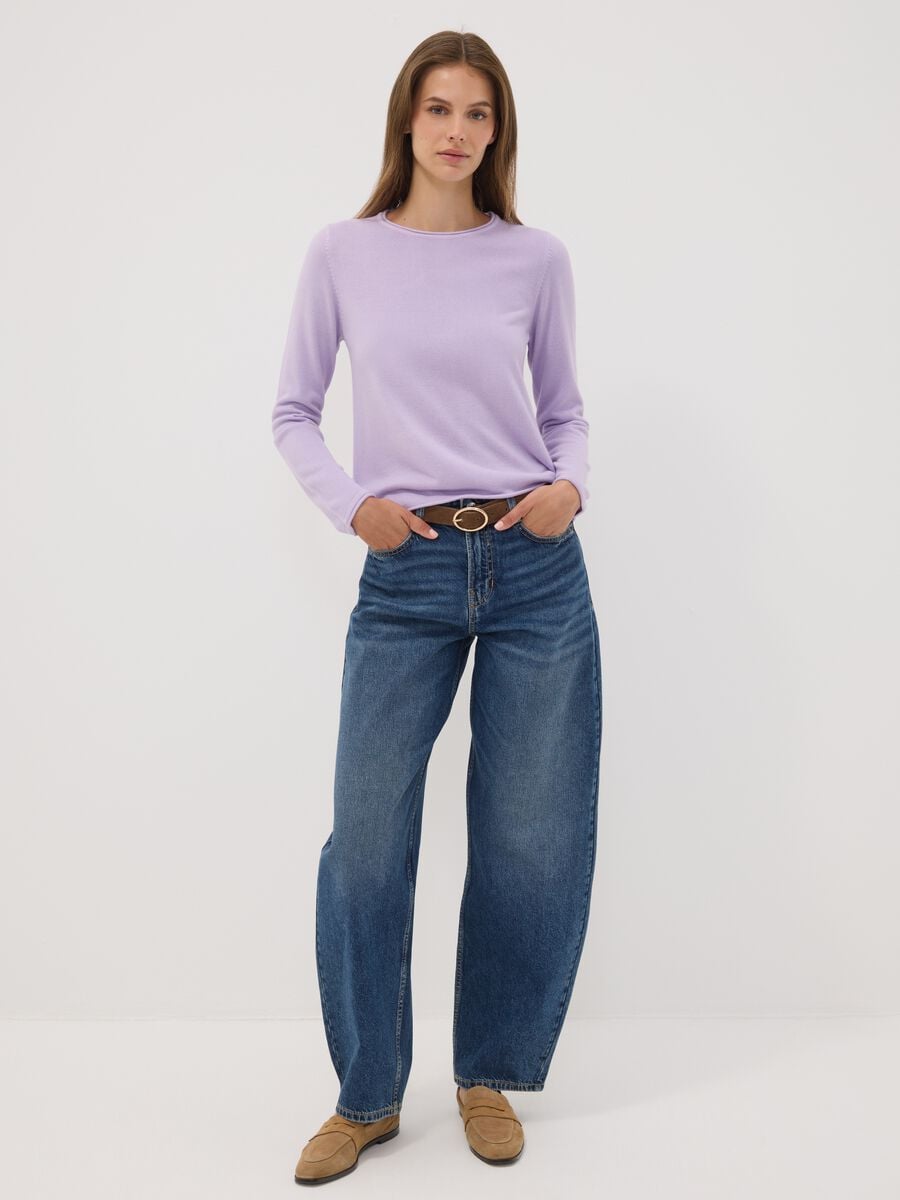 Maglia viola girocollo fitted a maniche lunghe_2