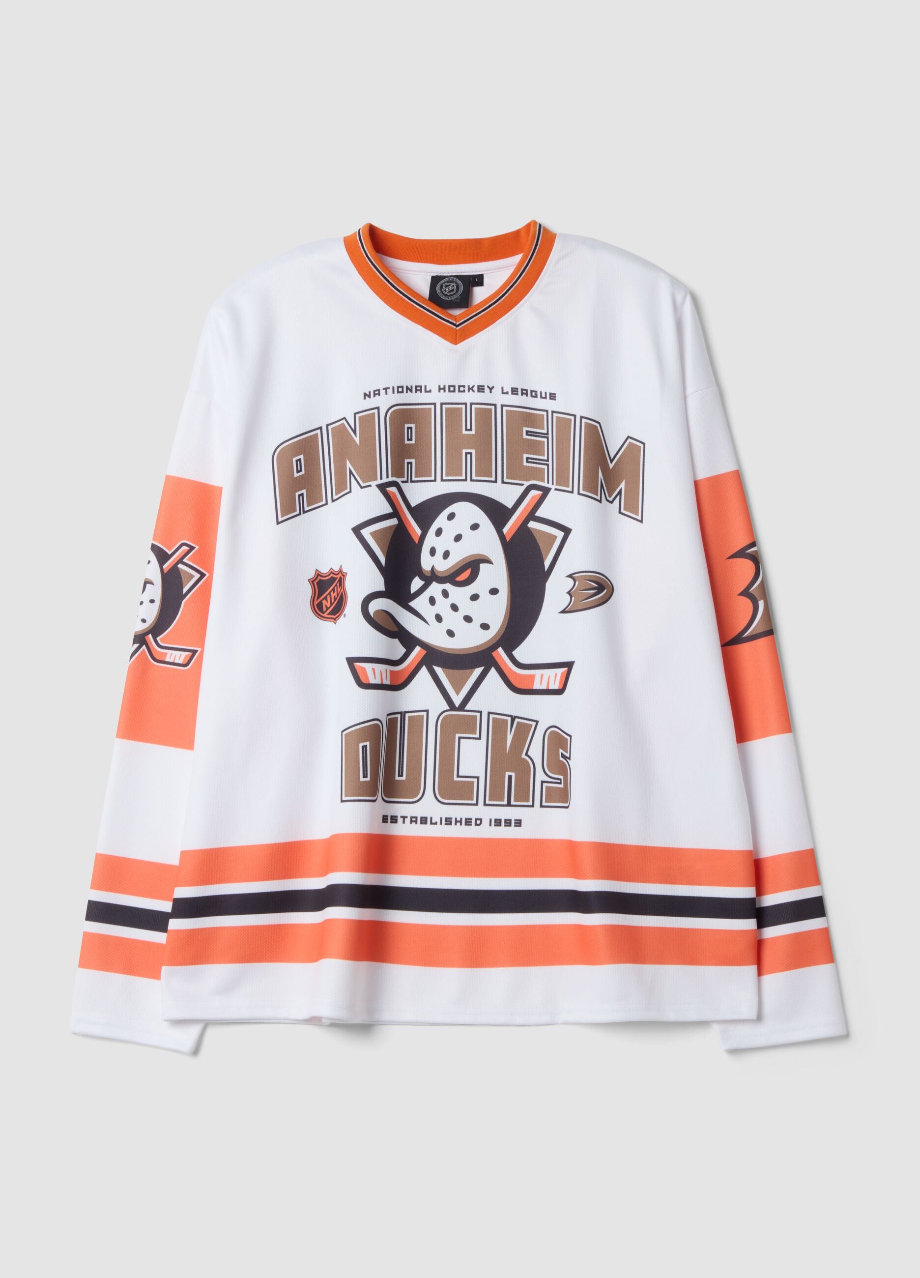 White pure cotton T-shirt with Anaheim Ducks print