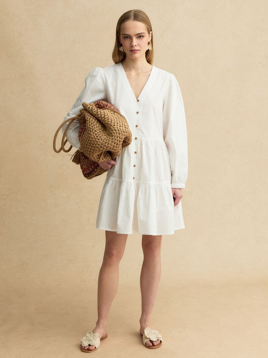 Abito in puro cotone bianco regular fit deep V_1