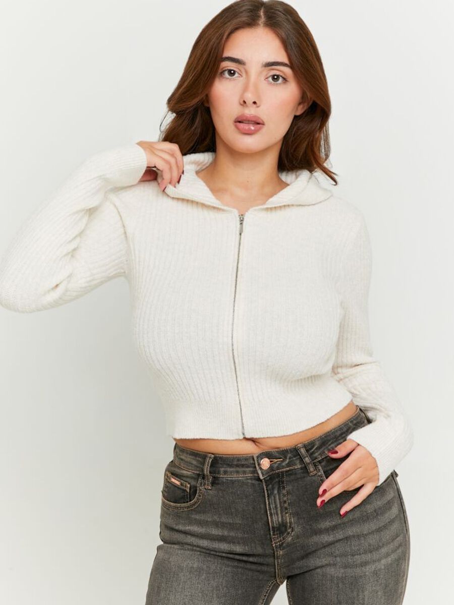 Full-zip ribbed top with hood_0