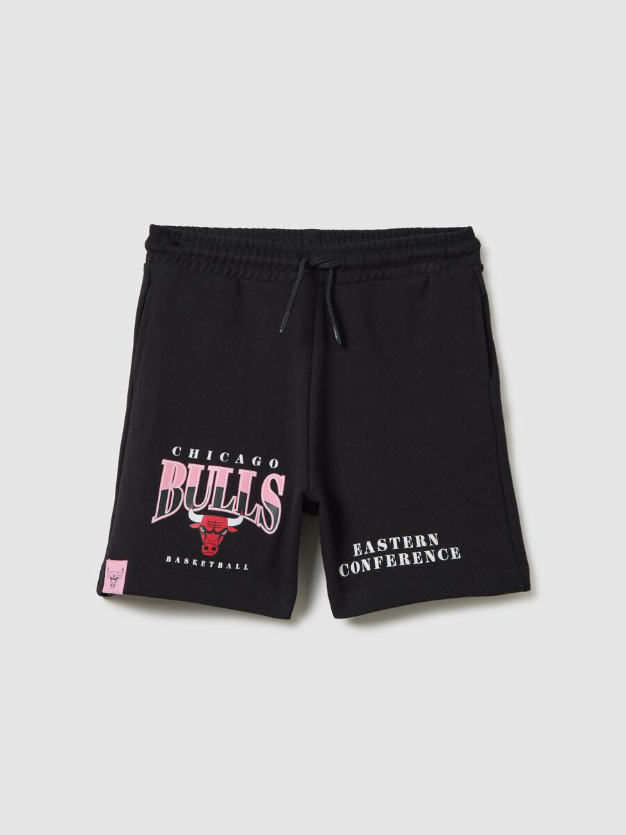 Black NBA Chicago Bulls Bermuda joggers with drawstring_3