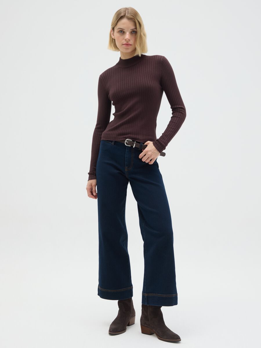 Brown mixed fitted sweater_1
