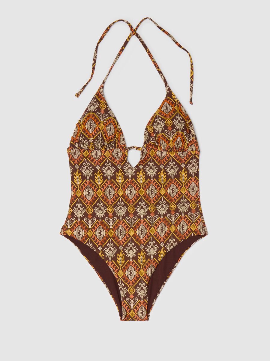 Women's one-piece swimsuit in multicoloured stretch fabric_4