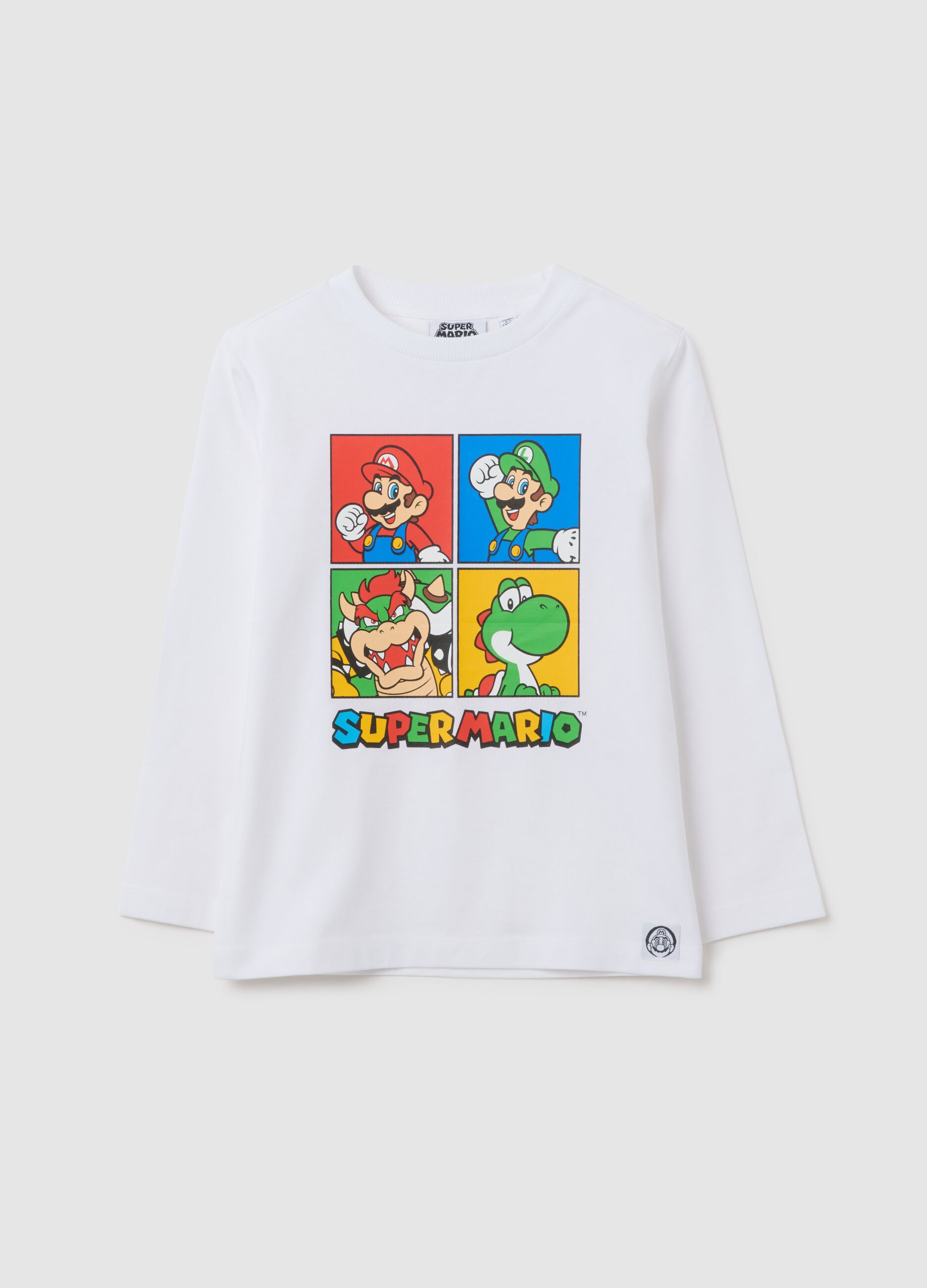 Children's white regular fit pure cotton t-shirt with Super Mario print