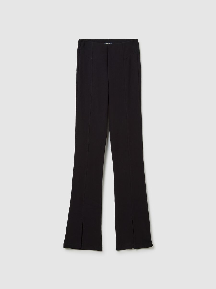 Leggings da ragazza in cotone elasticizzato nero flare fit_0