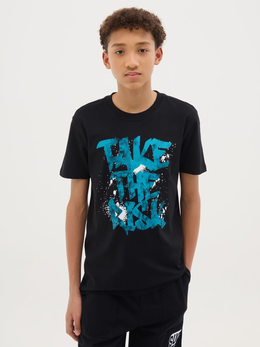 Cotton T-shirt with "TAKE THE RISK" print_0