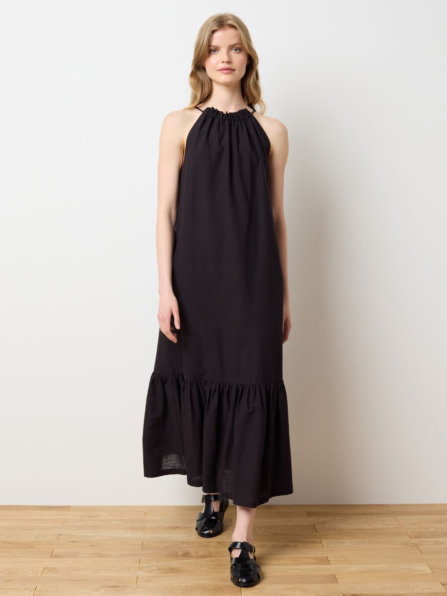 Women's long dress in pure black cotton, oversize_0