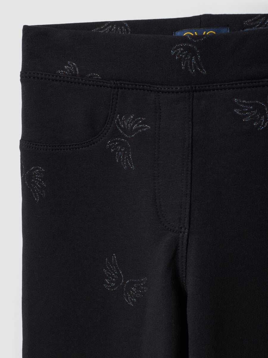 Treggings flare neri in cotone organico elasticizzato con ali glitterate_2