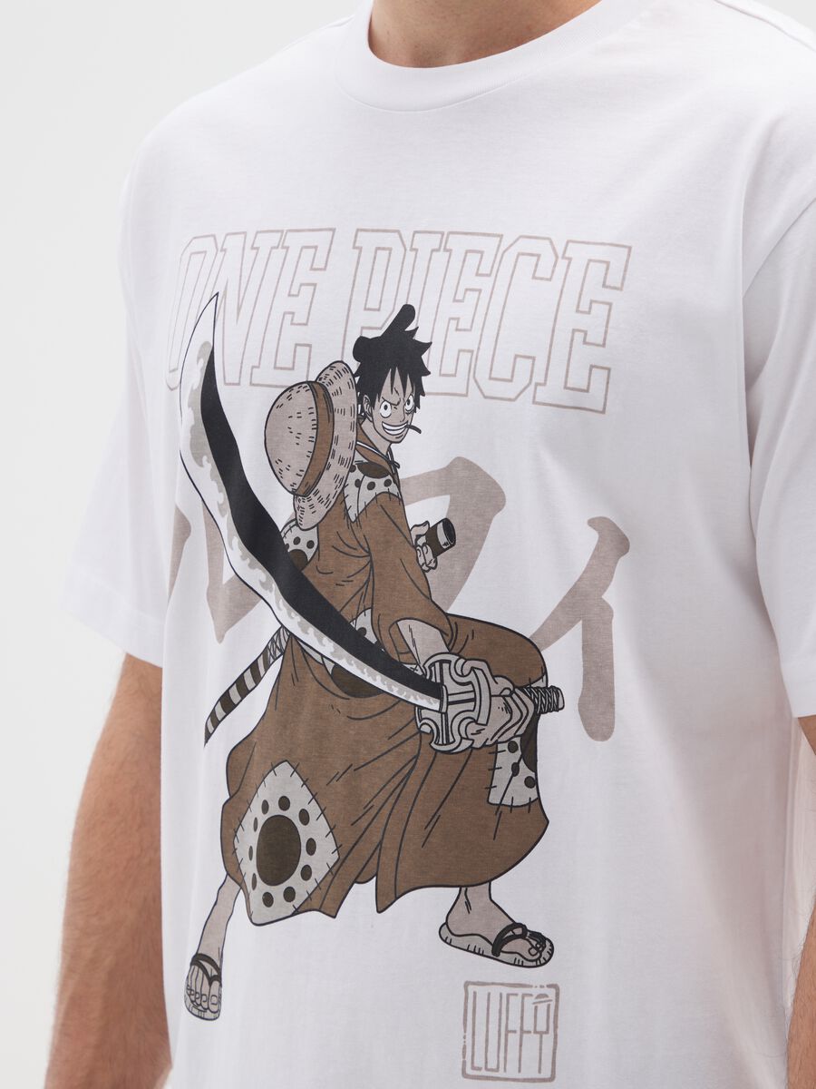 T-shirt bianca in puro cotone regular fit con stampa One Piece_3