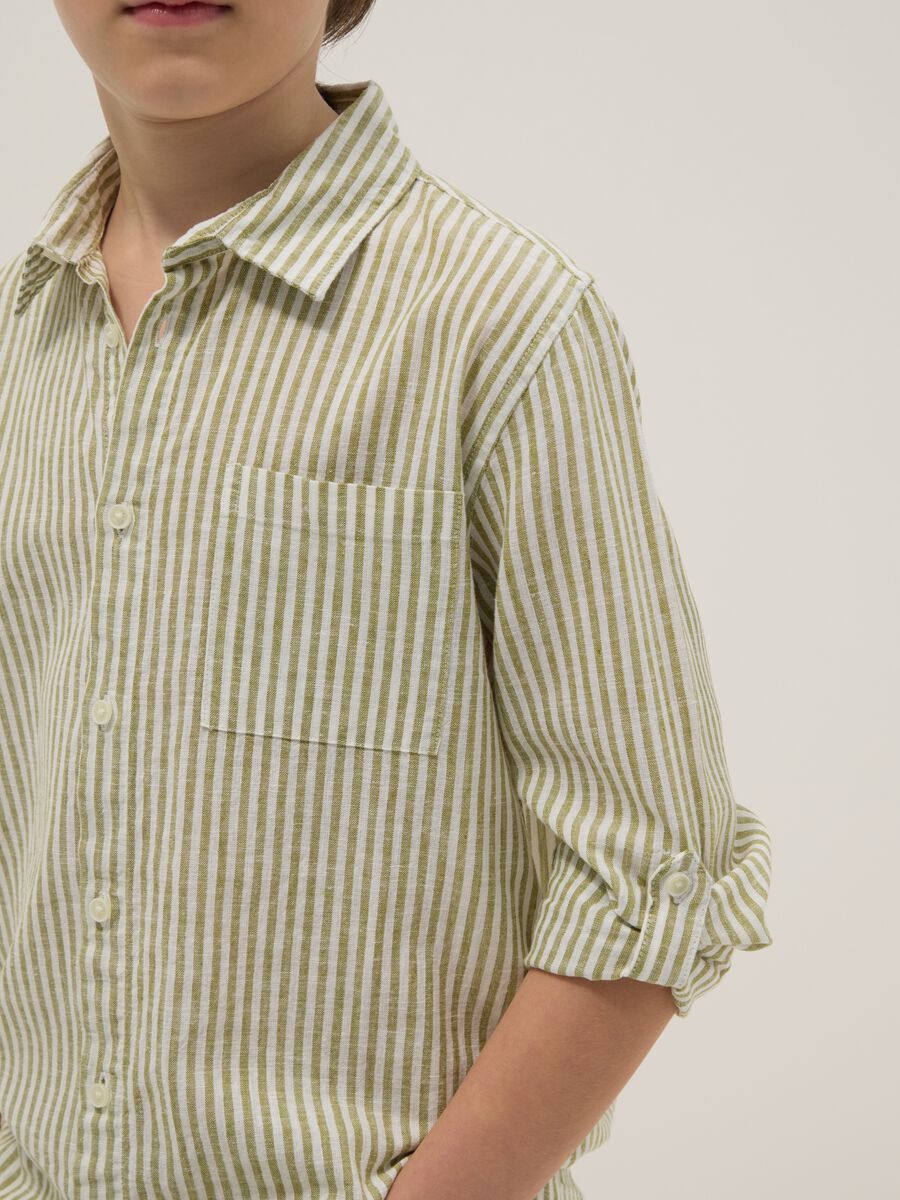 Camicia in misto lino a righe multicolor da ragazzo regular fit_2