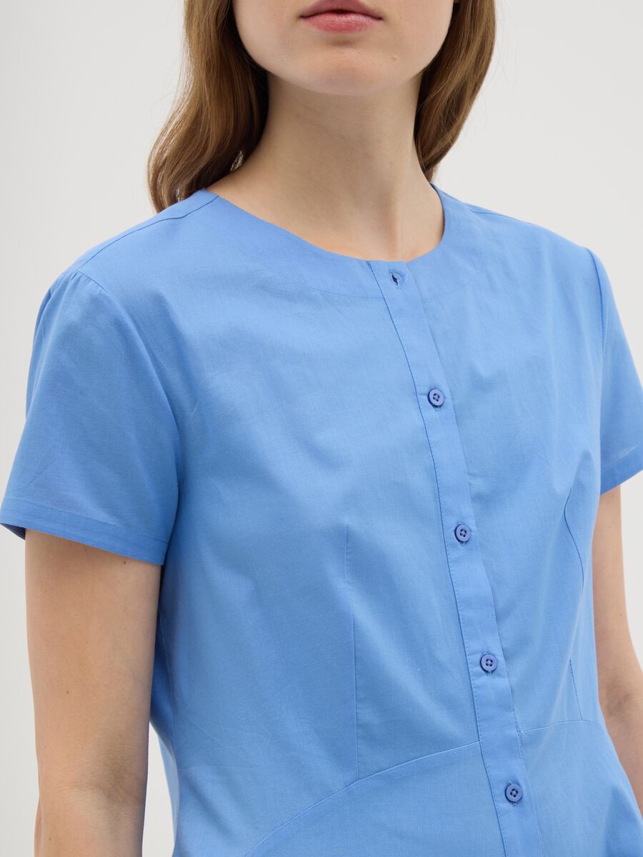 Women's blue pure cotton shirt dress regular fit_2
