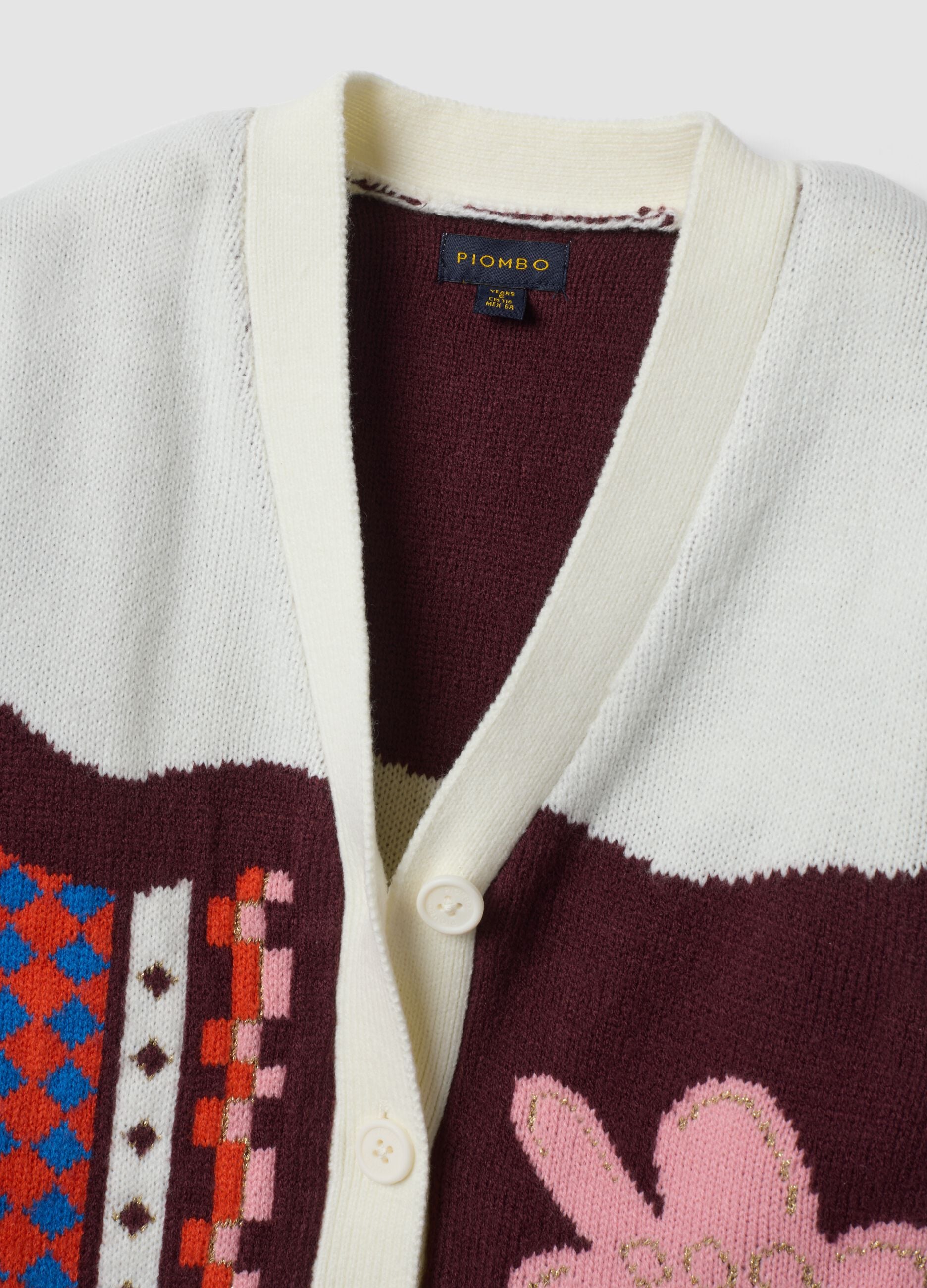 Multicolour knitted cardigan with deep V-neck