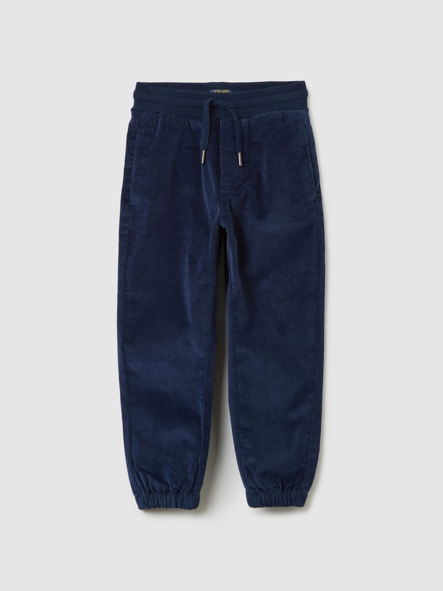 Children's Trousers in Blue Cotton and Corduroy_0