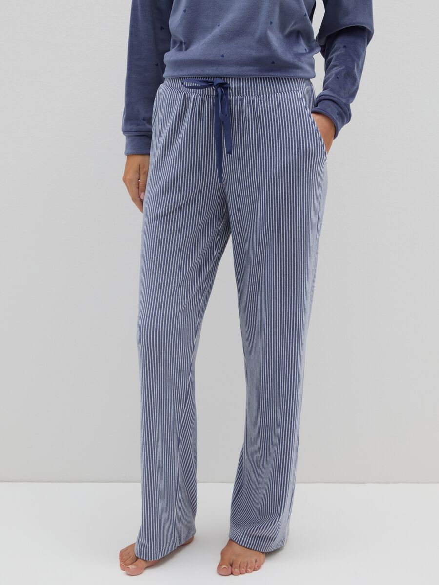 Pantaloni pigiama a righe multicolor con coulisse regolabile_1