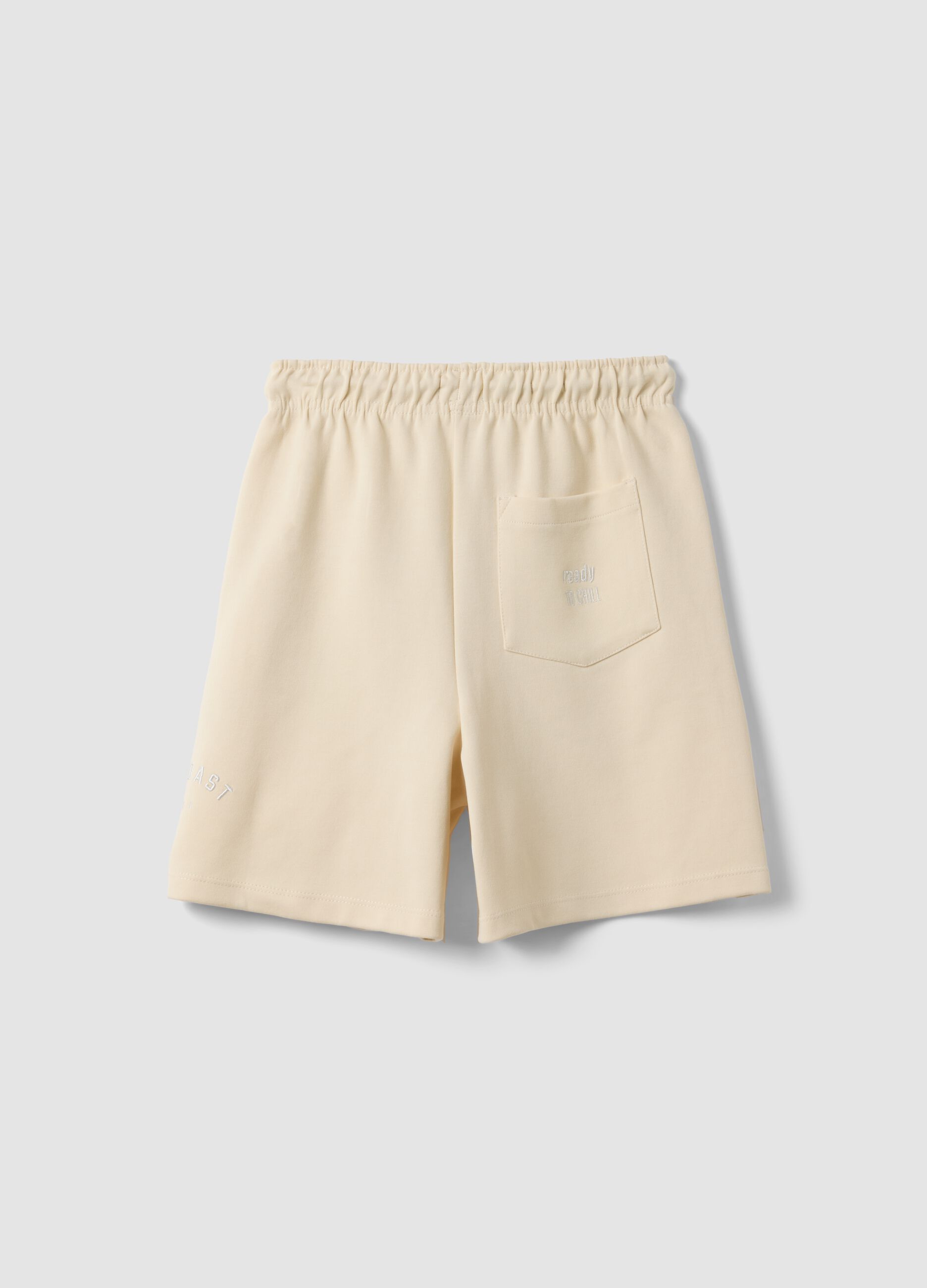 Beige cotton-blend shorts with elasticated waist