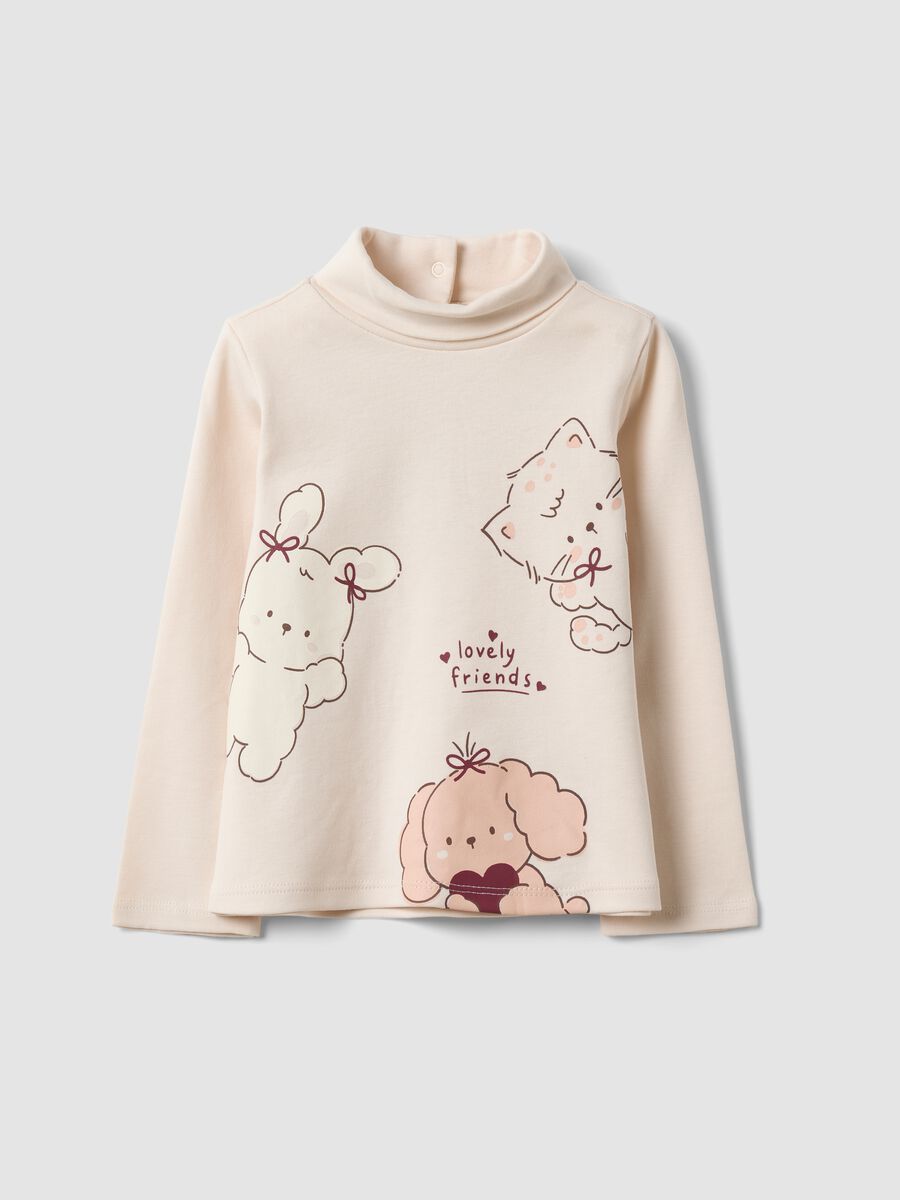 Maglia beige in puro cotone organico con girocollo_0
