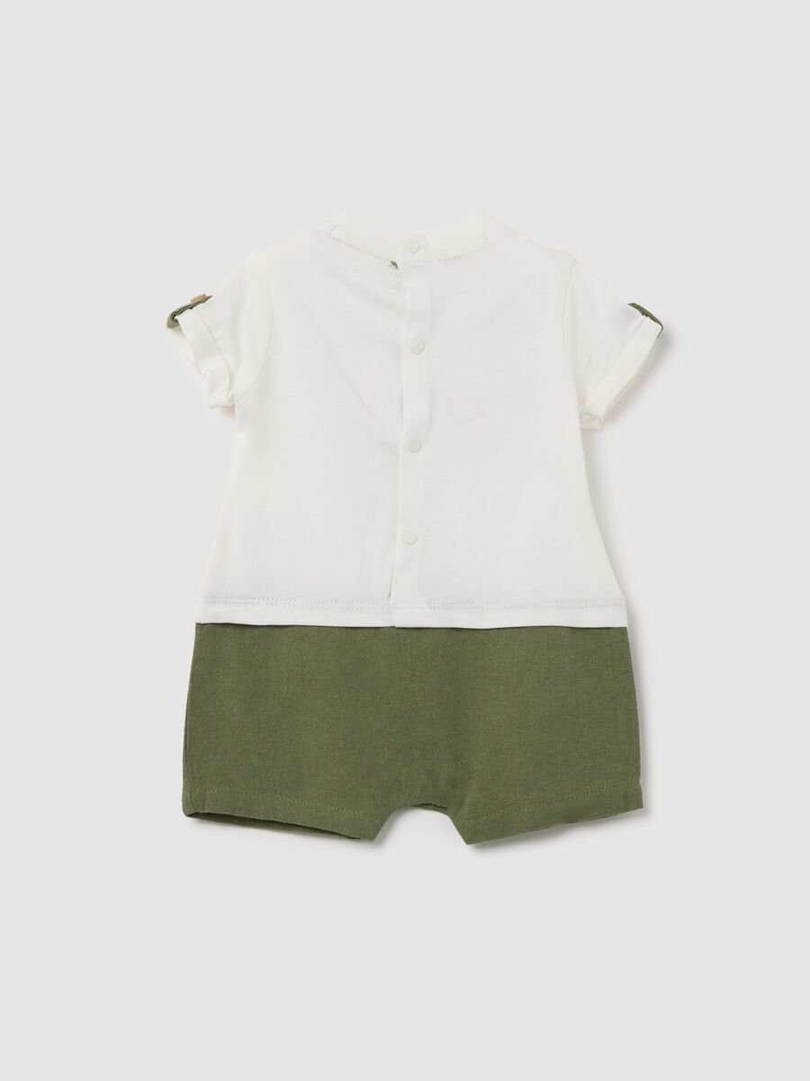 White and green cotton and linen romper_1
