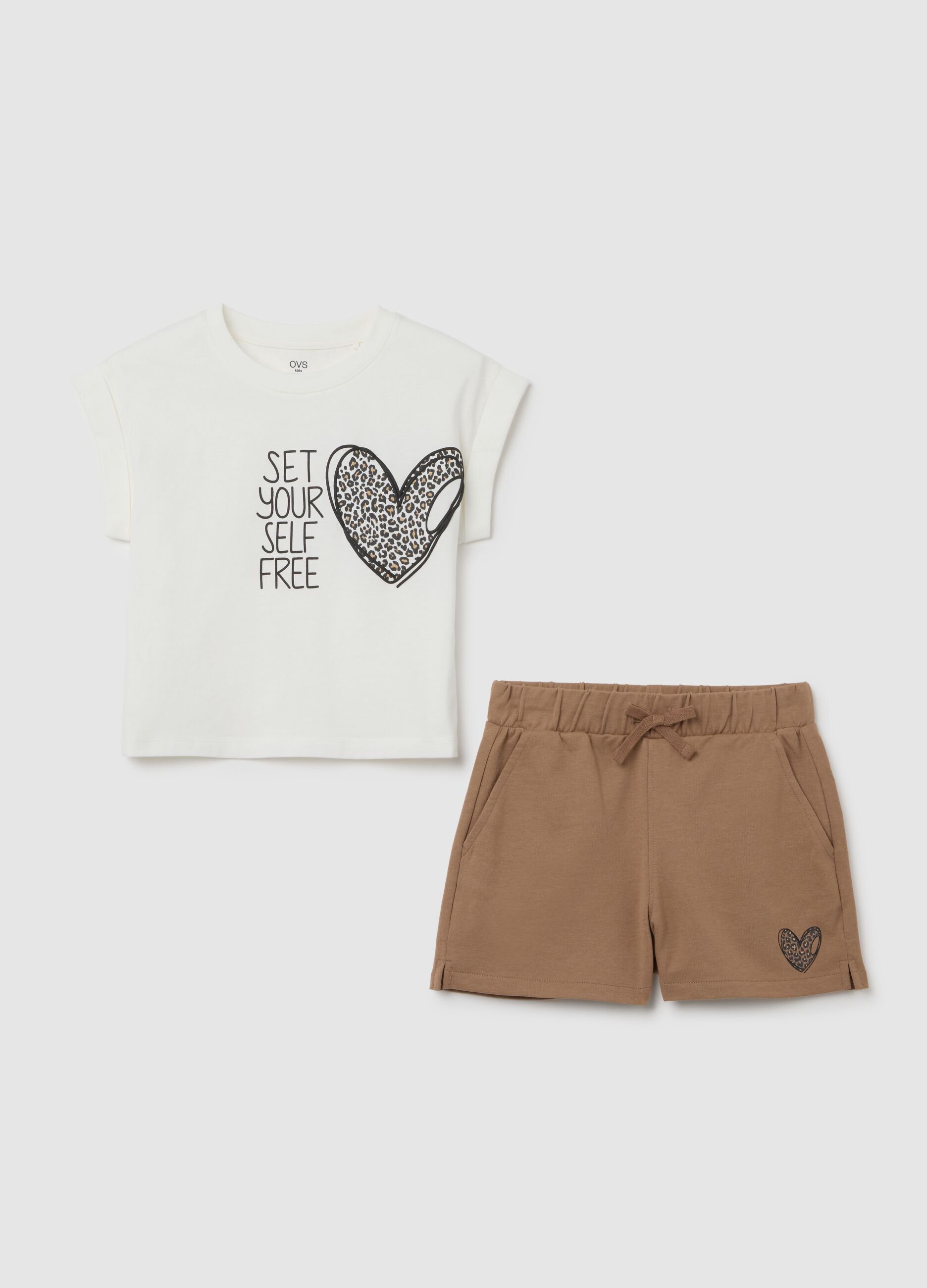 Girls' jogging set in pure white and brown cotton regular fit