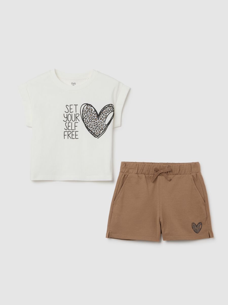 Girls' jogging set in pure white and brown cotton regular fit_0