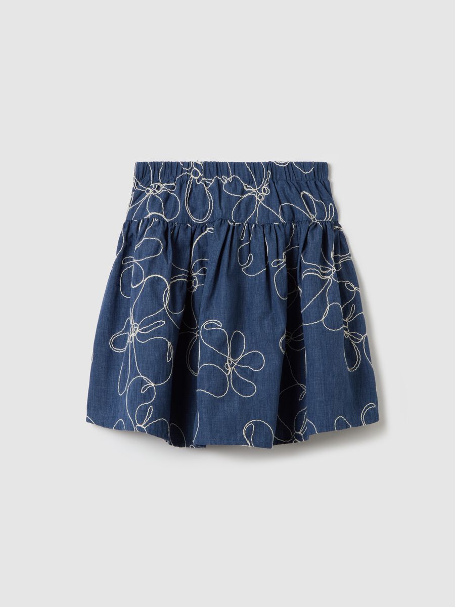Denim skirt with belt and flowers embroidery_4