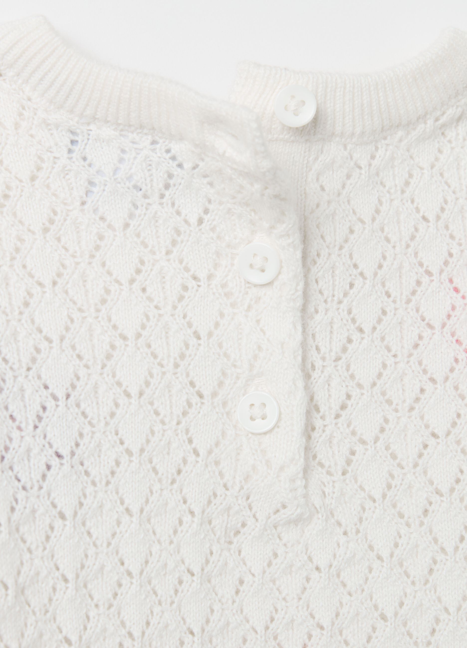 Pullover with pointelle design and flowers embroidery