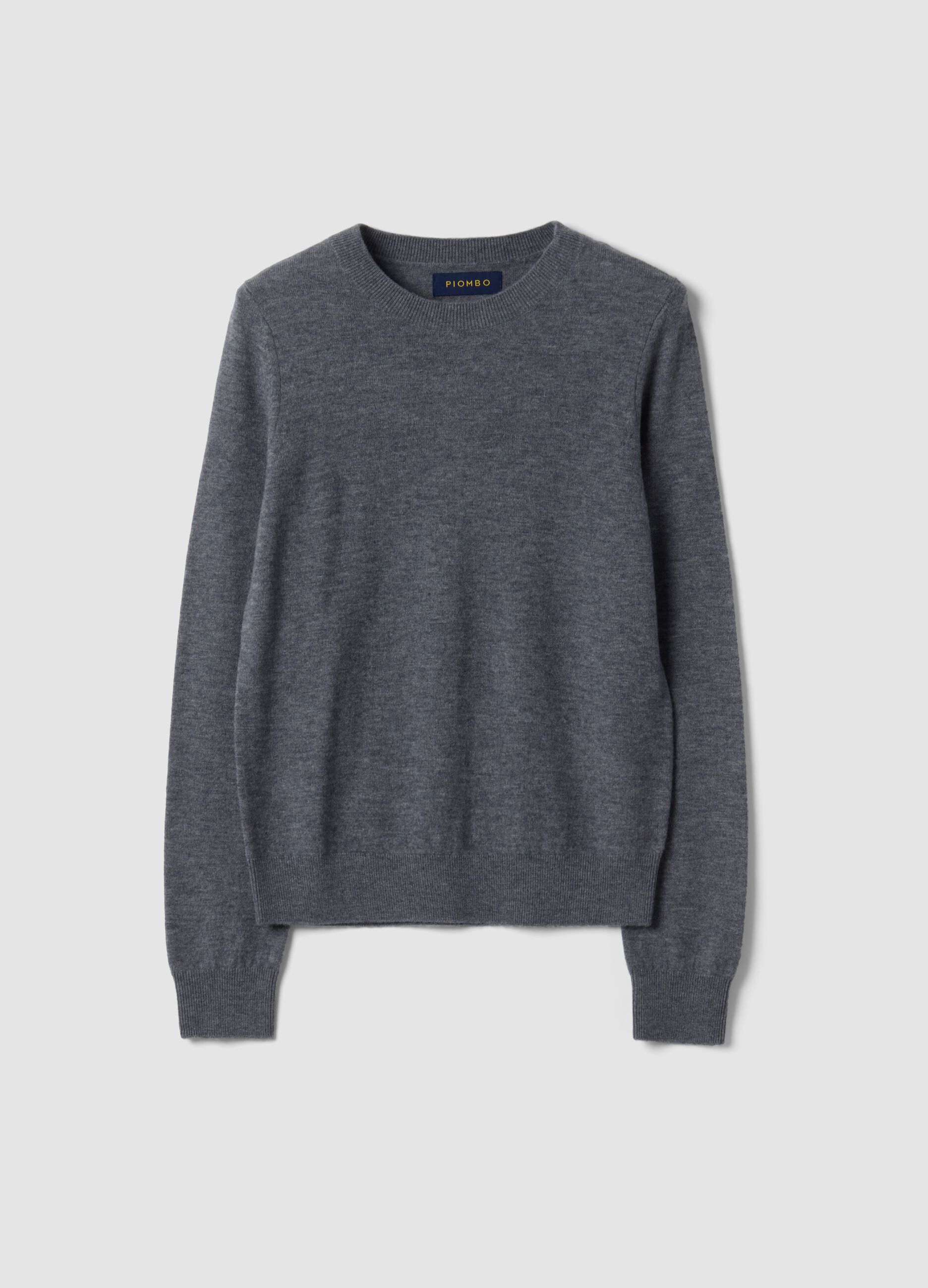 Grey pure wool crew-neck jumper
