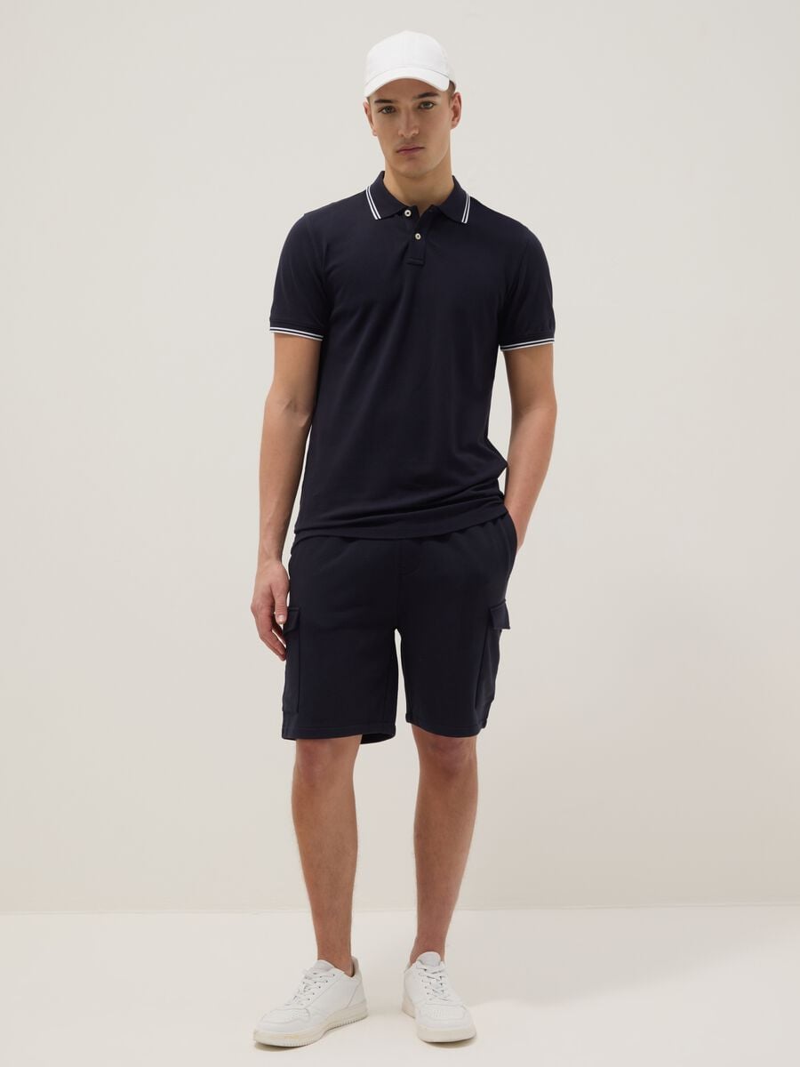 Blue stretch cotton polo shirt, regular fit_2