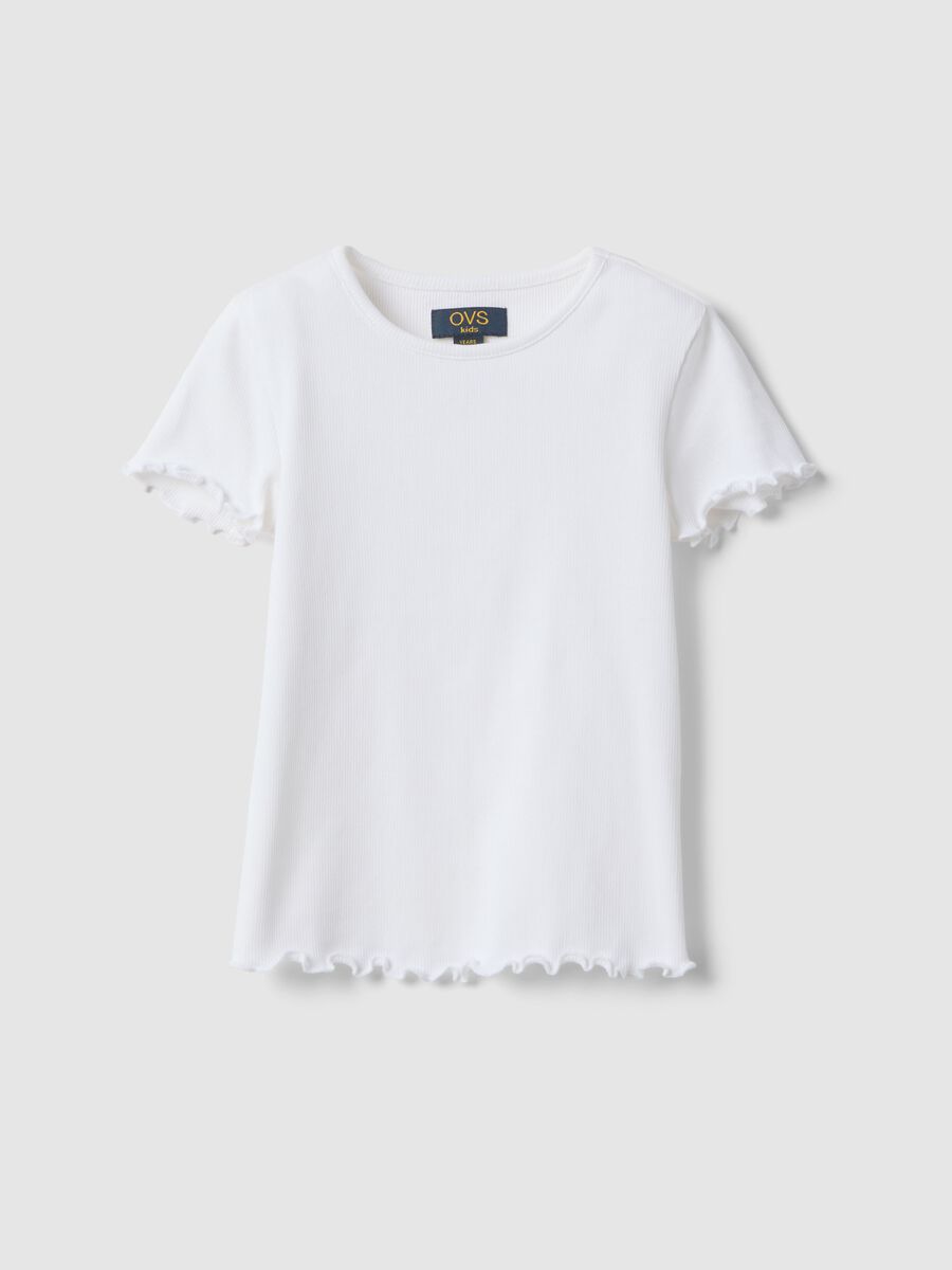 Girls' white stretch cotton t-shirt regular fit_0