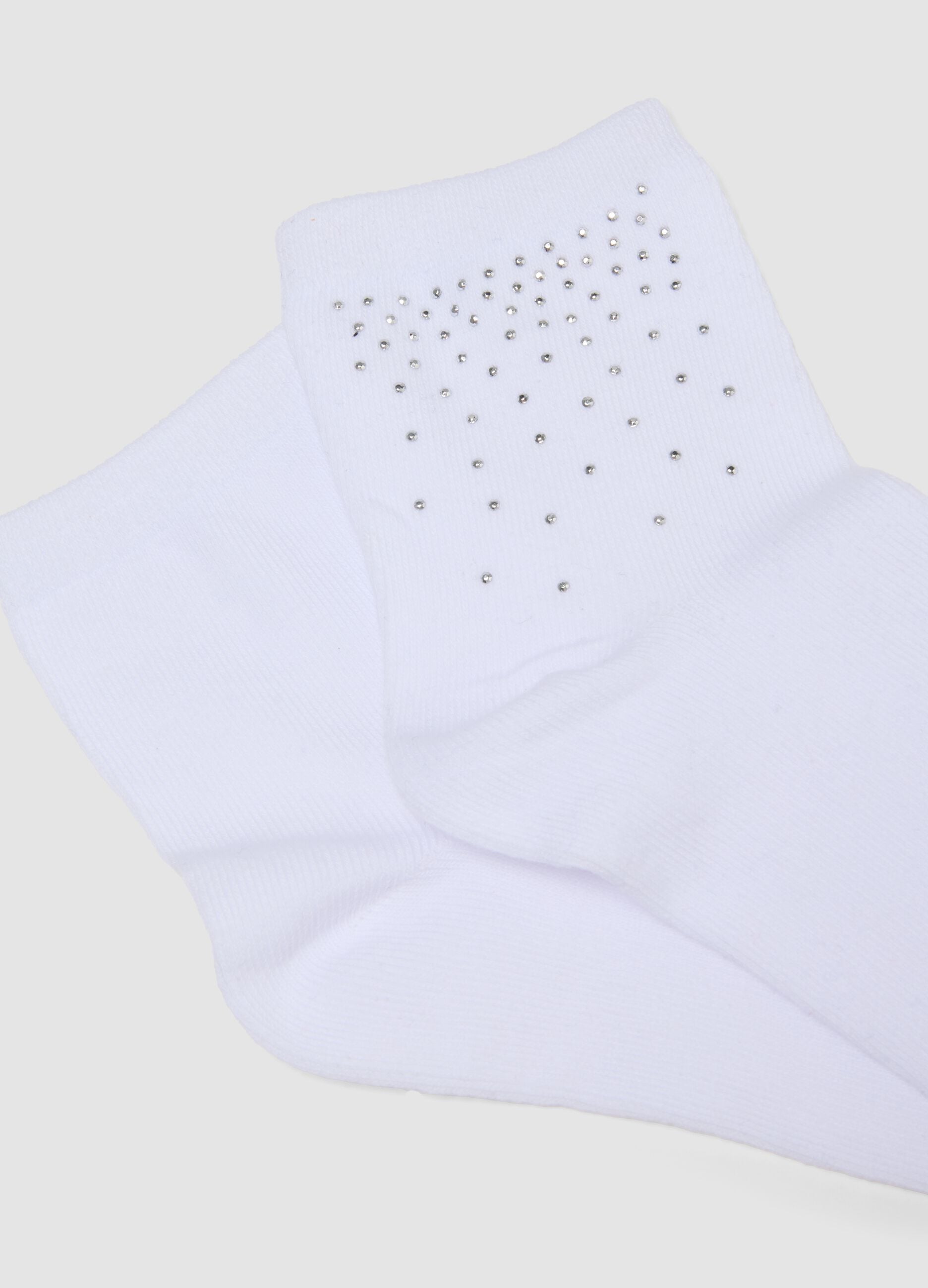 Calzini bianchi in cotone organico elasticizzato con strass