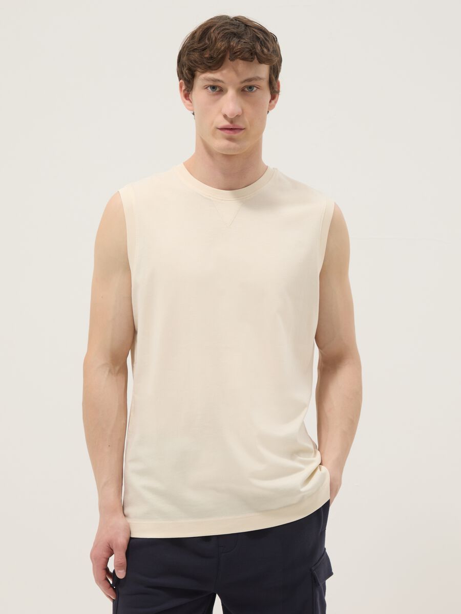Beige pure cotton vest_1