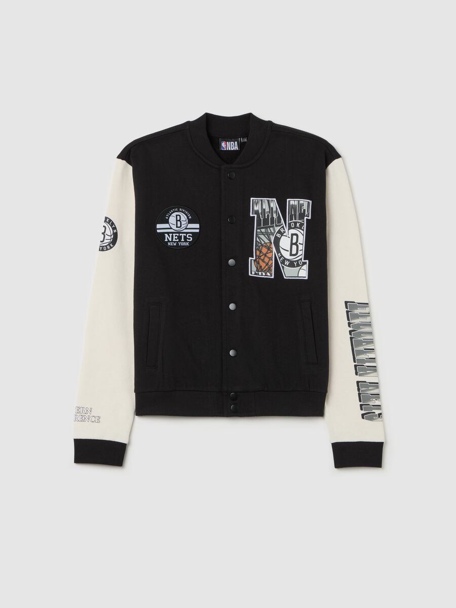 Varsity bomber jacket with patches and NBA Brooklyn Nets print_3