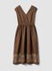 Brown pure cotton regular-fit dress with embroidery and V-neck_0