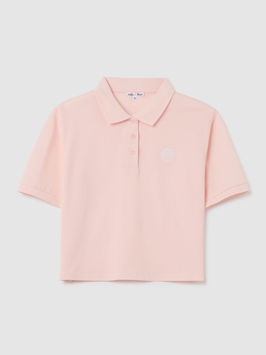 Women's pink regular fit pure cotton polo with classic collar and embroidered logo_4
