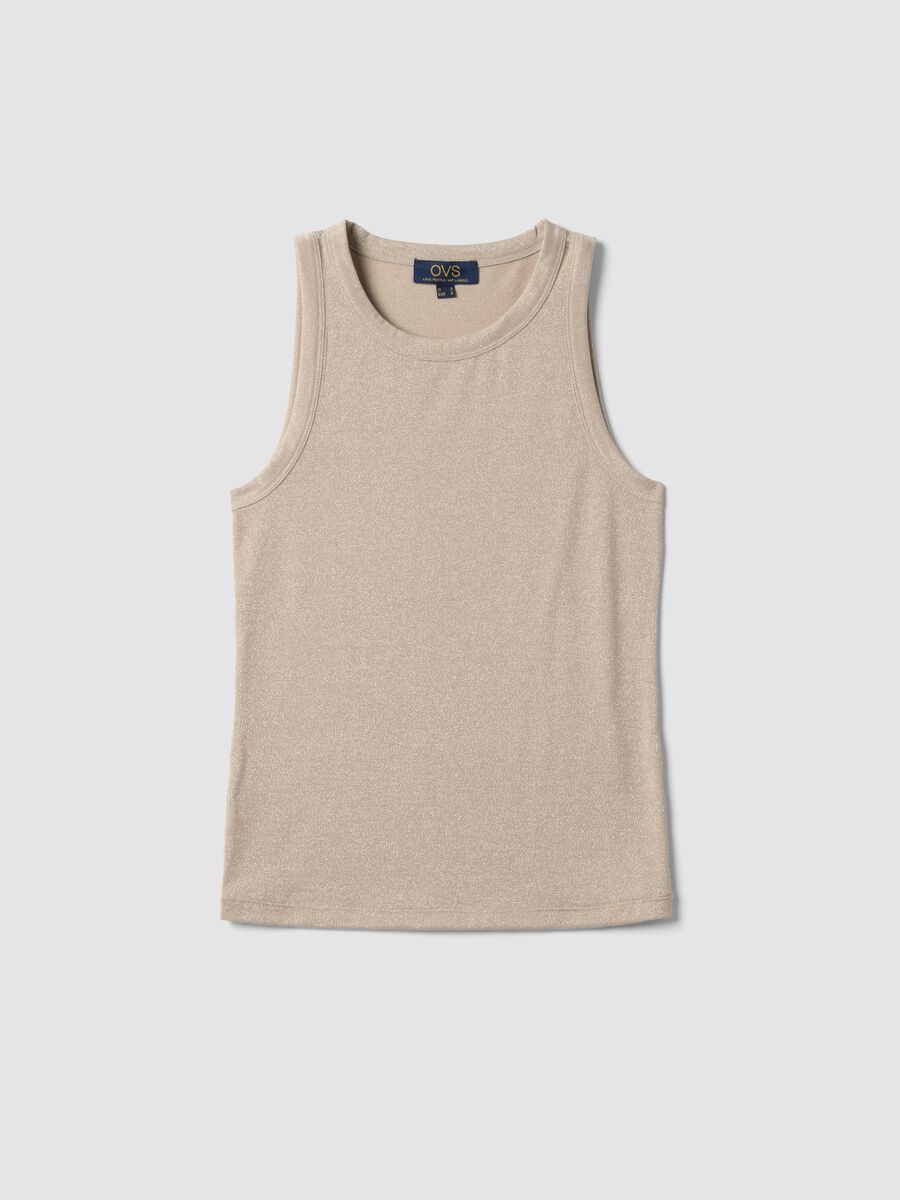 Beige glitter top with thin straps, regular fit_4